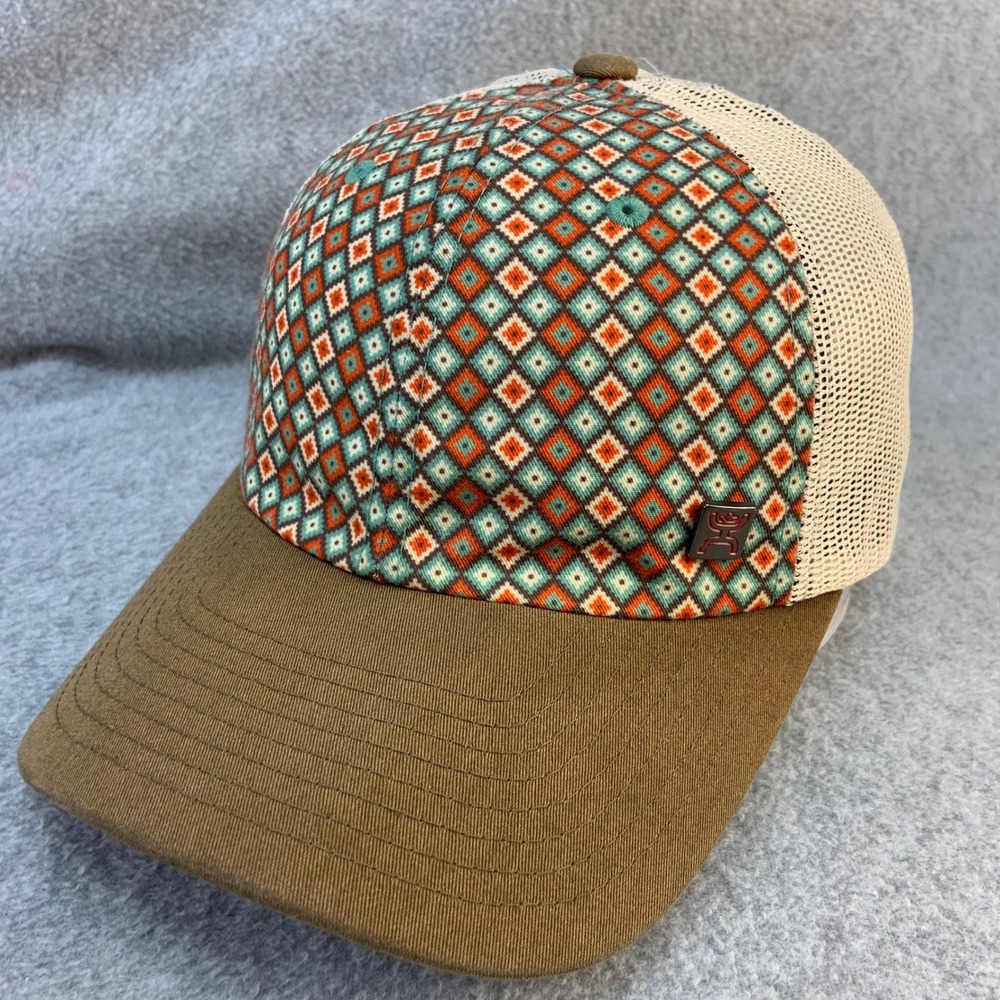 Hooey Geometric Diamond Pattern Mens Brown Trucker Hat Snapback Mesh Cap OSFA